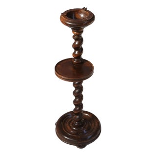 Art Deco Oak Ashtray on Hand-Turned Base, France, 1930s For Sale