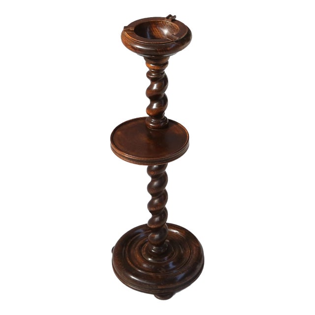 Art Deco Oak Ashtray on Hand-Turned Base, France, 1930s For Sale