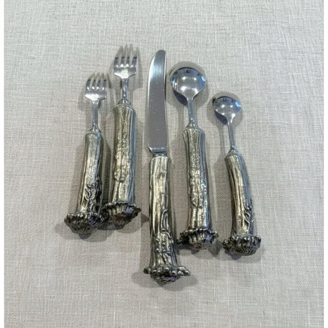 Realism Cast Pewter Antler Flatware Service for Six, Western Frontier by Vagabond House - 30 pcs For Sale - Image 3 of 10