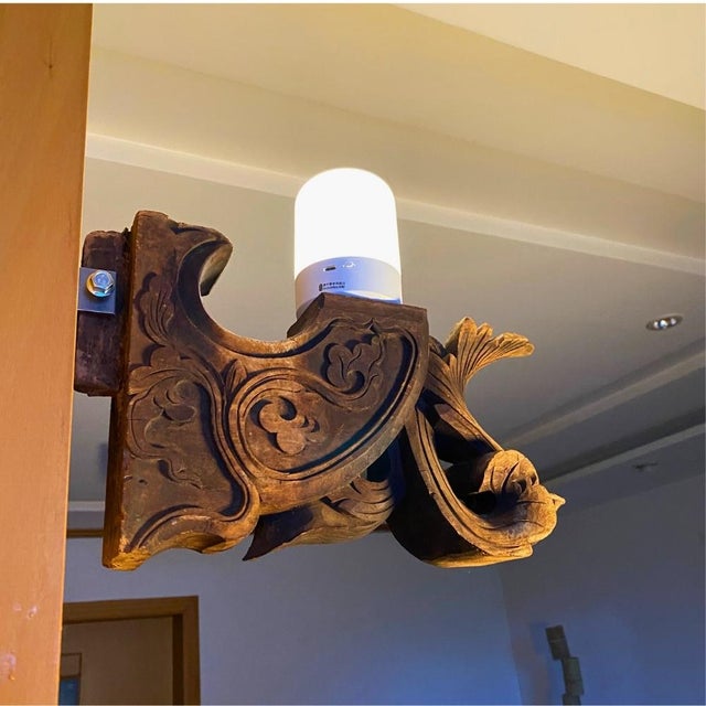 1920s c.1920 Chinese Carved Wood Corbel – Sculptural Wall Light With Led For Sale - Image 5 of 9