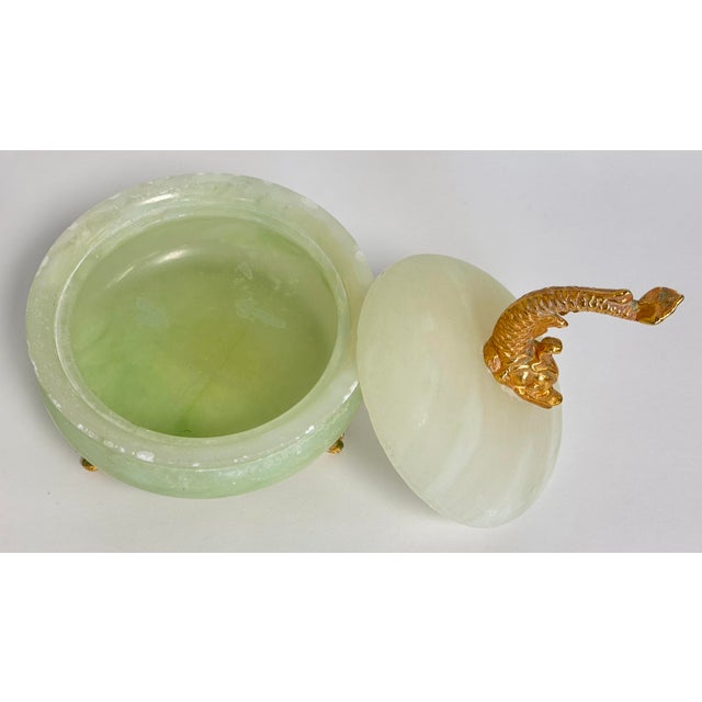 Light Green Italian Stone Trinket Dish With Serpent Handle For Sale - Image 8 of 9