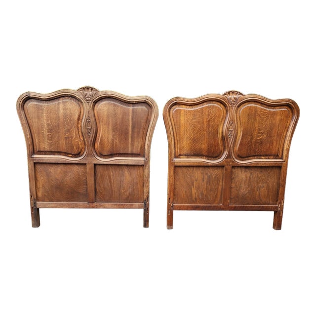 Antique Quartersawn Tiger Oak Victorian Louis XIV Style French Twin