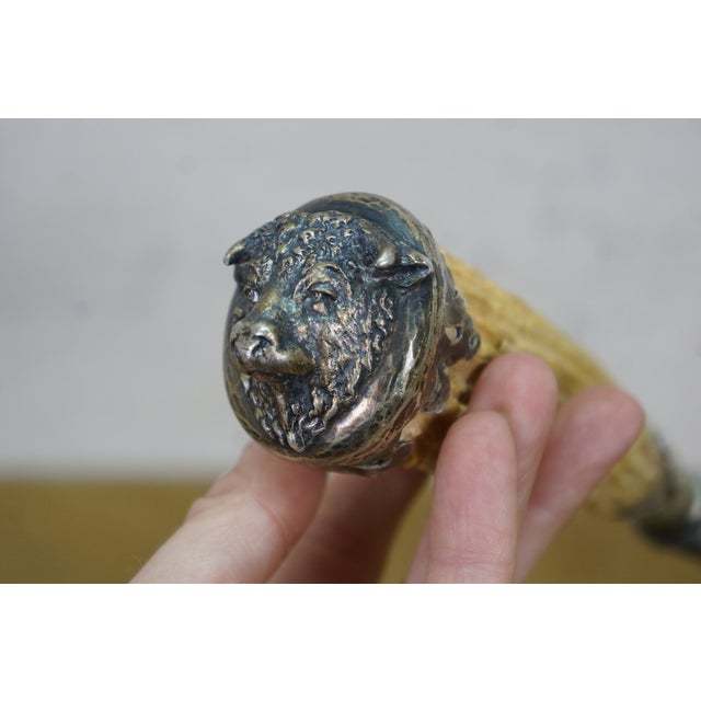 Metal Antique Sterling Silver Antler Stag Horn Cows Head Fork & Knife Meat Carving Set 15" For Sale - Image 7 of 16