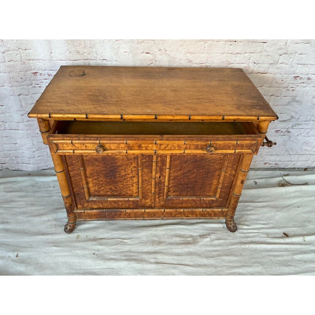 French Mid 19th Century French Faux Bamboo Bird's Eye Maple Cabinet For Sale - Image 3 of 10