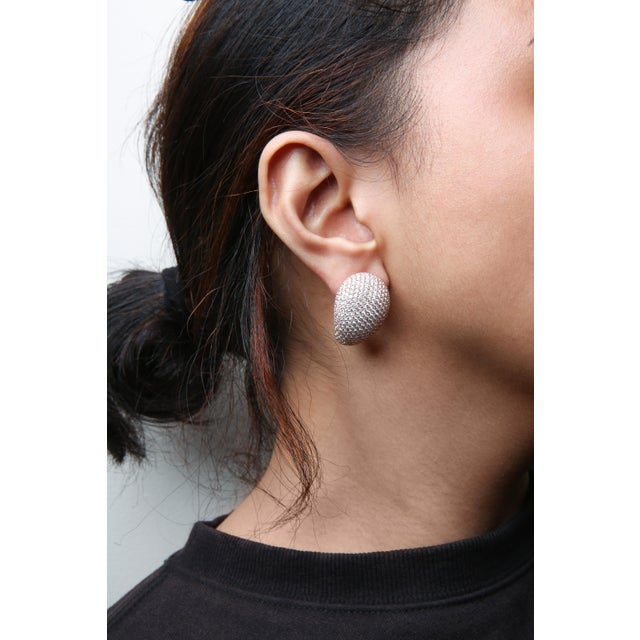 18K Rose Gold 13 1/5 Cttw Micro-Pave Diamond Sculptural Design Statement Omega Back Earrings (G-H Color, SI1-SI2 Clarity) For Sale - Image 4 of 5