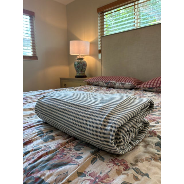 Vintage Denim Blue Ticking Stripe Blanket Duvet Cover or Coverlet Queen For Sale - Image 12 of 14