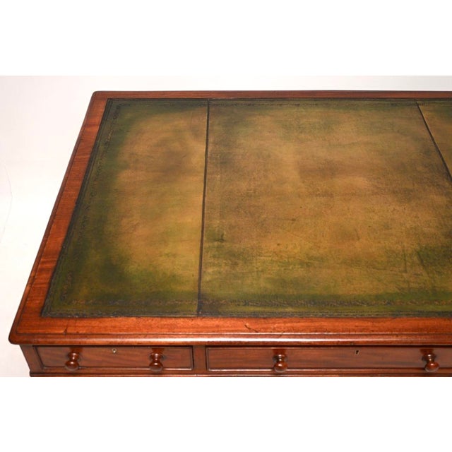 Antique Victorian Leather Top Partners Desk, 1860 For Sale - Image 6 of 11