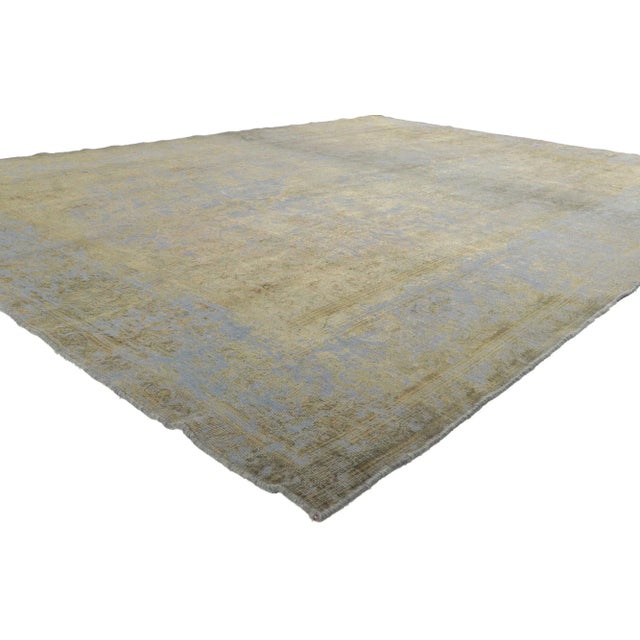 60719 Distressed Vintage Turkish Overdyed Rug, 07'10 x 10'05. Luxe utilitarian appeal meets sophisticated elegance in this...