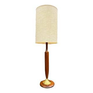 Vintage 1960’s Mid-Century Modern Danish Teak Drum Shade Table Lamp With Brass Accents For Sale