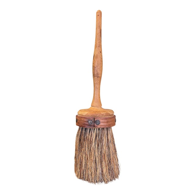 Handcrafted Whisk Broom With Turned Wood Handle and Natural Bristles For Sale
