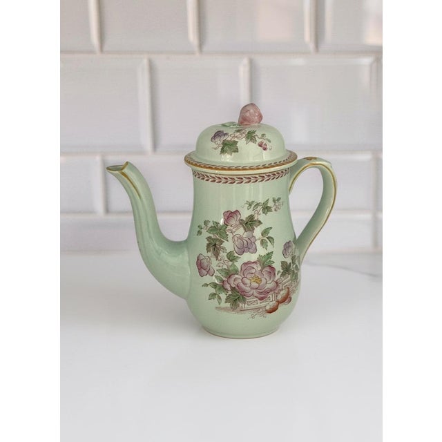 A beautifully decorative vintage English ironstone coffee pot by Adams Calyx Ware in the sought-after Metz floral pattern....
