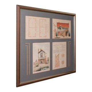 Antique Framed Architectural Plans, French, Industrial Lithograph Art, Victorian For Sale