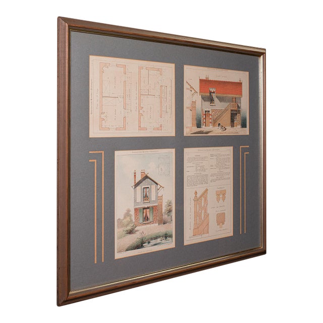 Antique Framed Architectural Plans, French, Industrial Lithograph Art, Victorian For Sale