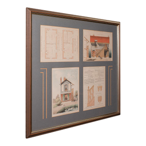 Antique Framed Architectural Plans, French, Industrial Lithograph Art, Victorian