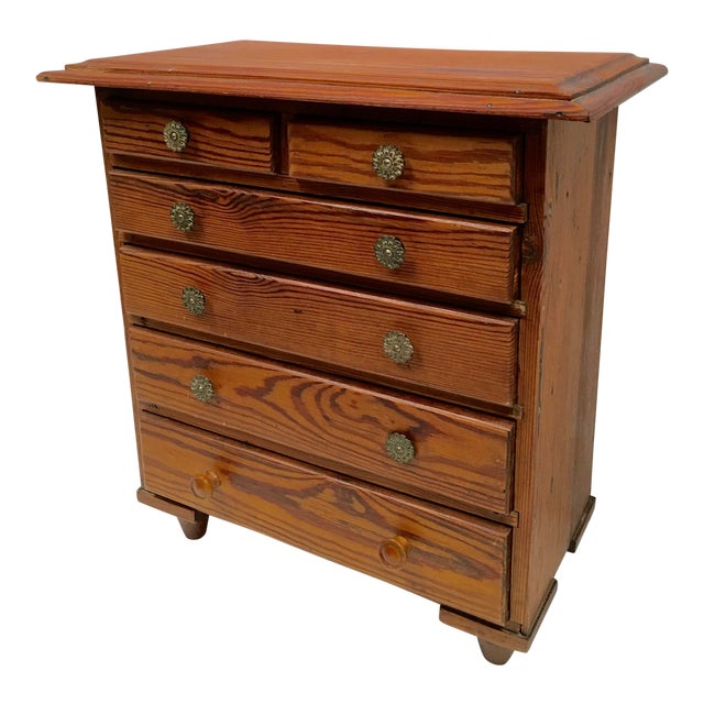 Vintage Hand Crafted Pine Wood Miniature Chest Of Drawers Side