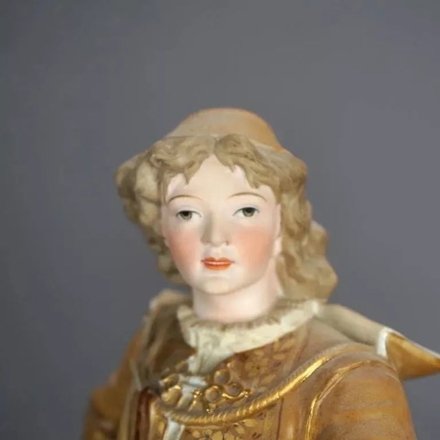 1900 - 1909 Pair of Antique Continental Porcelain Bisque Statues Courting Couple, Circa 1900 For Sale - Image 5 of 12