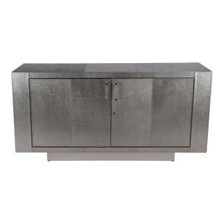 Francois Silver Leather 70.5" Buffet Sideboard, Silver For Sale