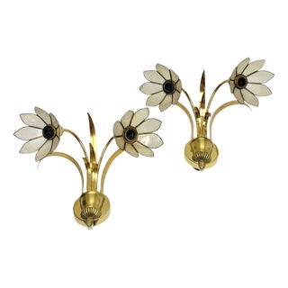 Brass and Lotus Flower Wall Lights by Sa Boulanger, 1960s, Set of 2 For Sale