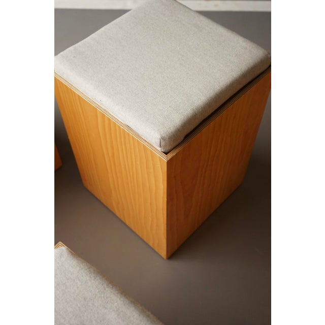 Wood Vintage Plywood Stools with Grey Cushions, 1990s, Set of 6 For Sale - Image 7 of 14