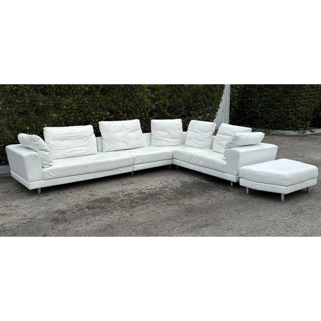 Rolf Benz Leather Sectional Sofa and Ottoman With Glass Attached Side Table For Sale - Image 10 of 16