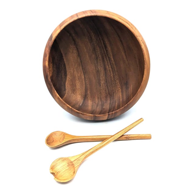 Offered is a large, round, bubble-shaped Monkey Pod wood bowl made some time between the mid 1960s to early 1970s. There...