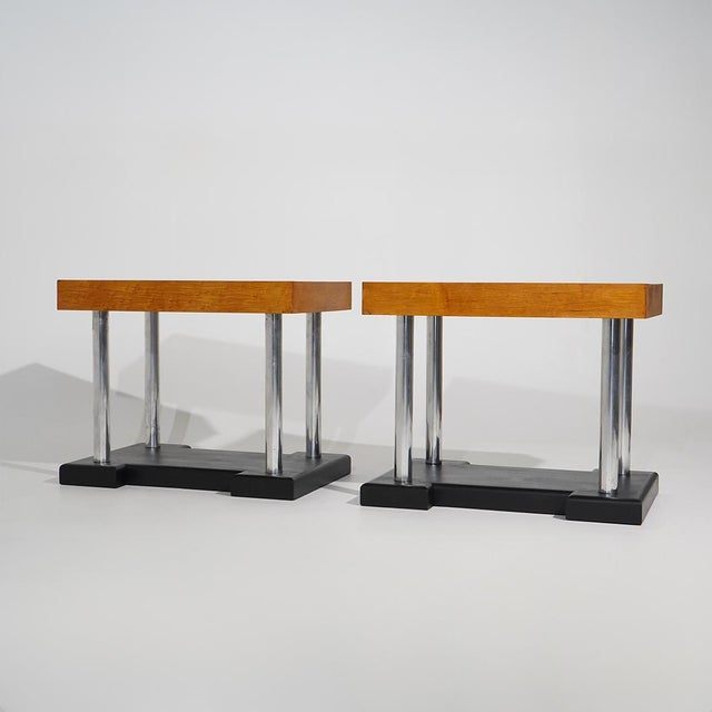 Stools in Birdseye Maple and Chromed Metal, 1930s, Set of 2 For Sale - Image 4 of 17