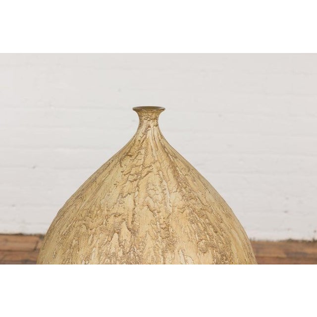Prem Collection Hand Crafted Artisan Vase with Narrow Mouth & Mustard Glaze For Sale - Image 4 of 12