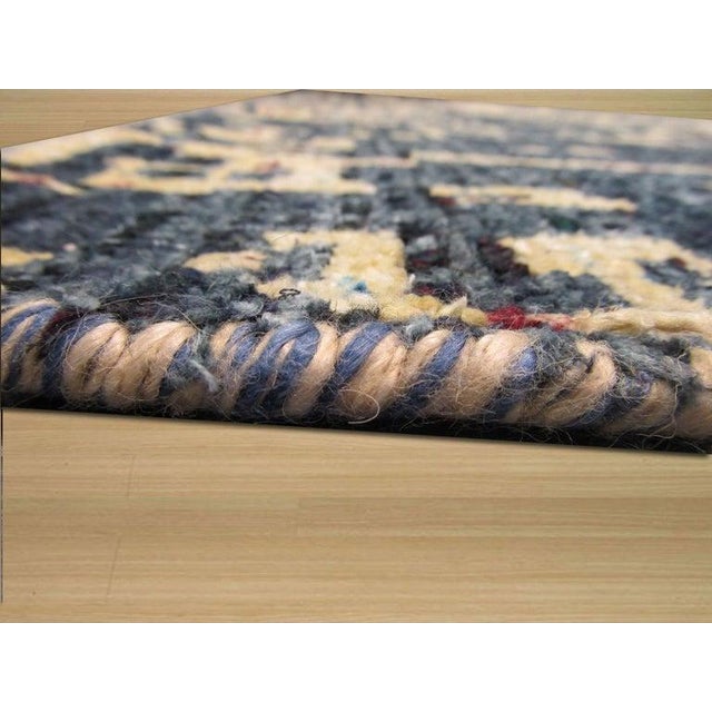 Contemporary 9x12 Blue Hand-Knotted Silk Abstract Cityscape Geometric Modern Carpet Rug For Sale - Image 3 of 4