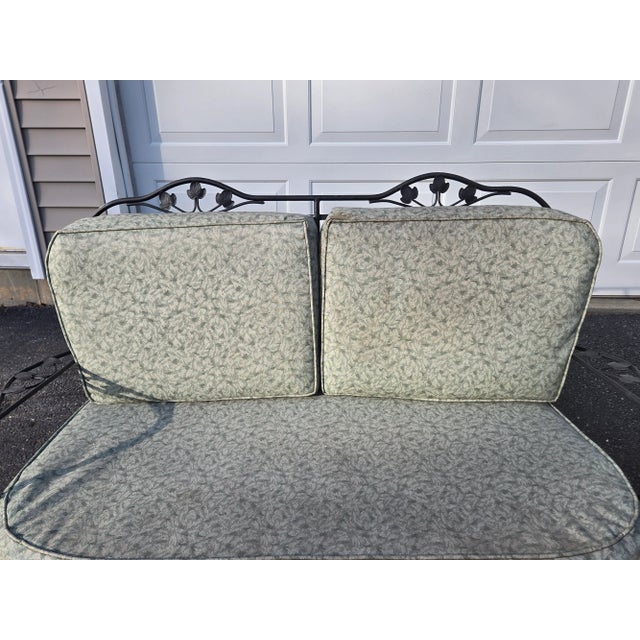 Vintage Wrought Iron Patio Seating Loveseat and Chair For Sale - Image 10 of 12