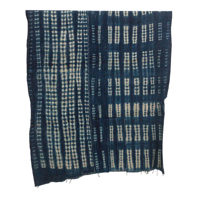 Vintage African Moss "Chevron Valley" Indigo Throw For Sale