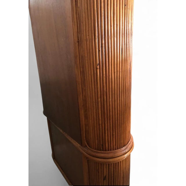 Vintage Split Reed Rattan China Cabinet For Sale - Image 11 of 17