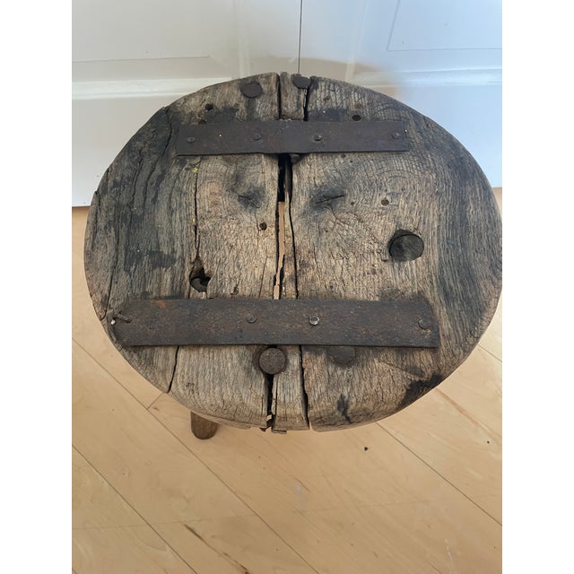 Antique 3 Legged Milking Butcher Stool Reinforced Primitive Iron Straps For Sale In Chicago - Image 6 of 12