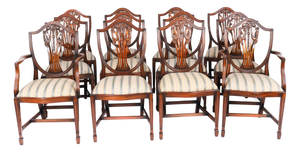 Mid-Century English Harrods Shield Back Dining Chairs, Set of 12