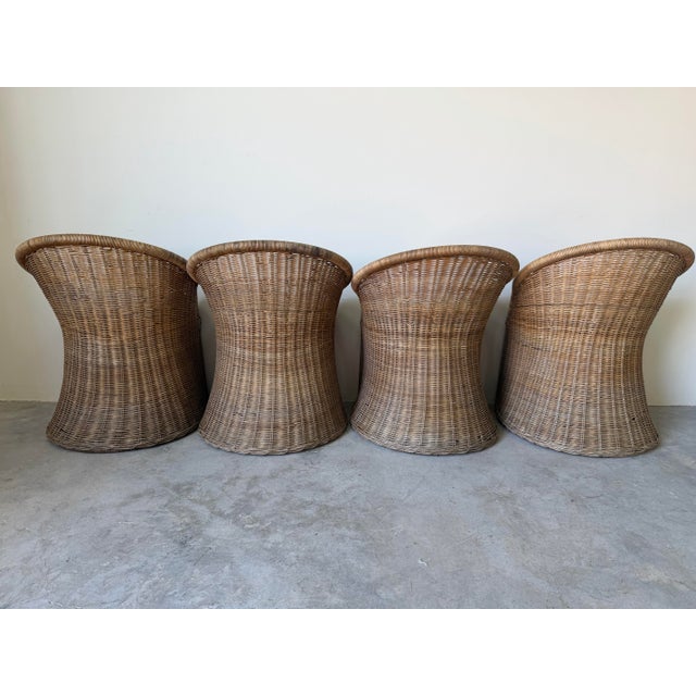 1970’s Vintage Coastal Organic Woven Wicker Barrel Back Dining Chairs – Set of 4 For Sale - Image 4 of 12
