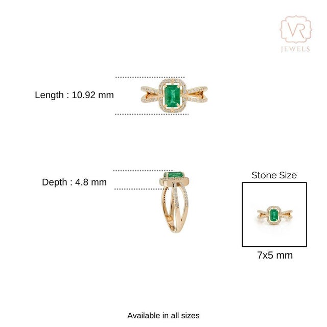 1.06ct Emerald Diamond Halo Split Shank Art Deco Ring Size 5.5 in 14k Yellow Gold For Sale - Image 11 of 15