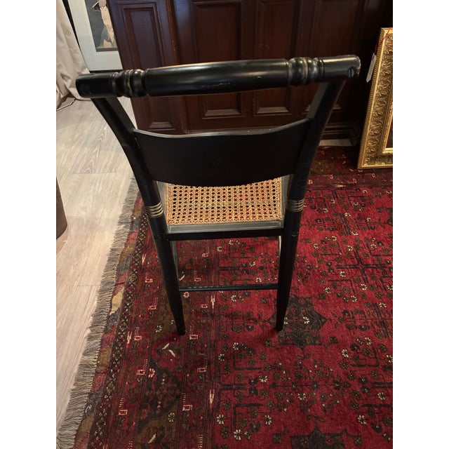 American Antique Hitchcock-Style Black & Gold Stenciled Caned Side Chair [Gm] For Sale - Image 3 of 7