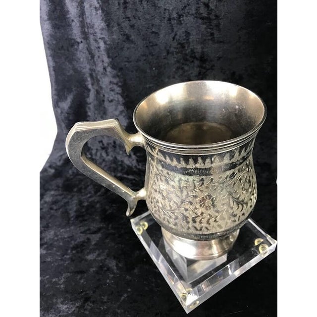 Antique Anglo-Indian Hand-Chased Silver-Plate Pitcher & Pedestal Tankard Set - 5 Pieces For Sale - Image 4 of 9