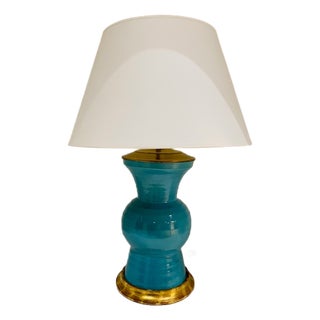 Blue Glazed Lamp by Christopher Spitzmiller For Sale