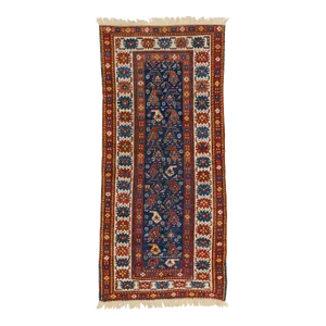 Allover Vintage Caucasian Kazak Blue Wool Runner