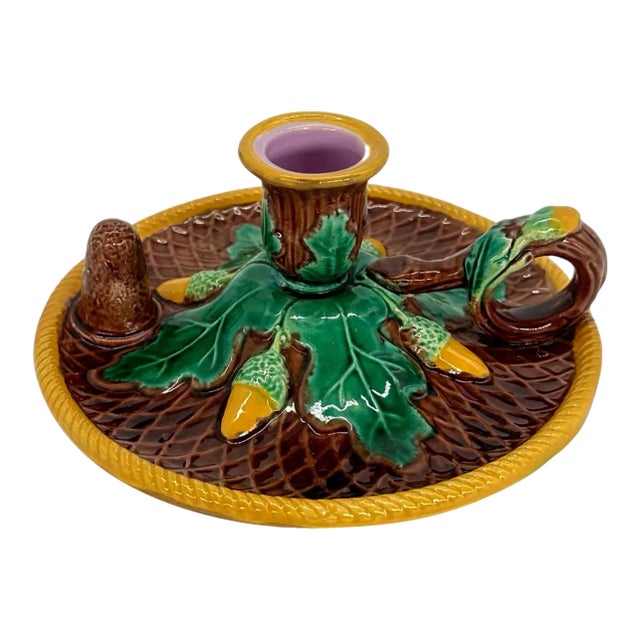 A George Jones Majolica Candlestick Stand With Acorns and Oak Leaves, Ca. 1870 For Sale