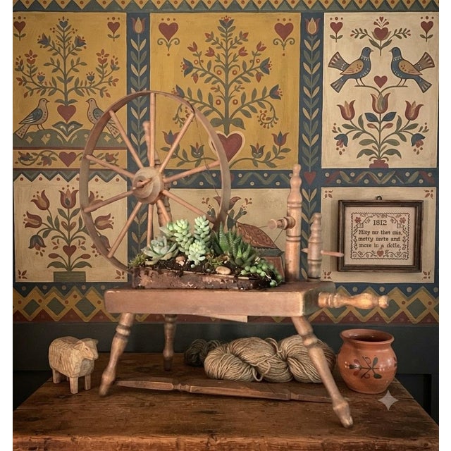 Vintage Decorative Tabletop Wooden Spinning Wheel Planter For Sale - Image 12 of 12