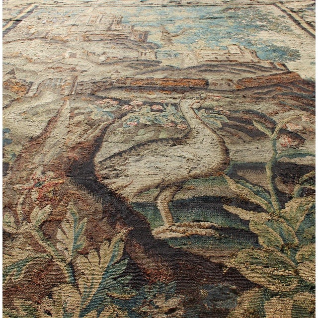 English Antique 17th Century Scenic Tapestry Surrounded by Floral Border For Sale - Image 3 of 16