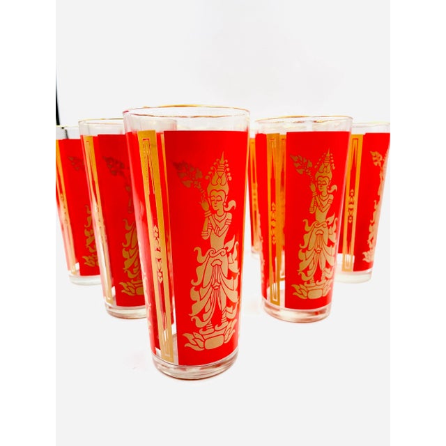 Red Mid-Century Goddess/Princess Tall Tumblers or Highball Glasses - Set of 8 For Sale - Image 8 of 12