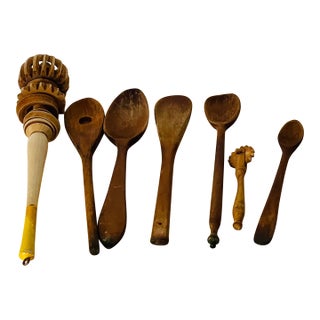 10 PCS Antique and Vintage Kitchen Wood Utensils With Pizza Board For Sale
