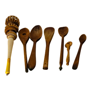 10 PCS Antique and Vintage Kitchen Wood Utensils With Pizza Board