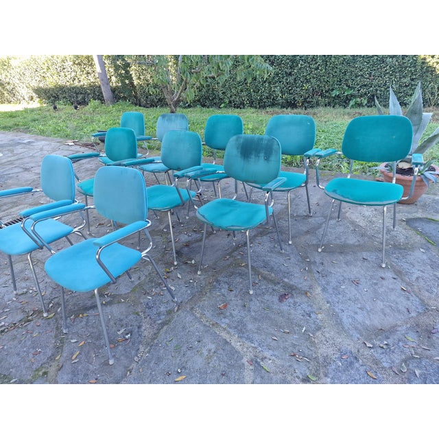 1960s Steel Dining Chairs with Armrests, Padded Alcantara Seats and Backs, 1960s, Set of 10 For Sale - Image 5 of 18