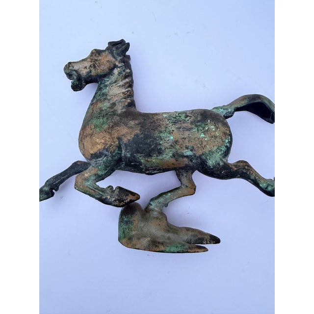 Figurative Vintage Han Dynasty Style "Flying Horse of Gansu" Heavy Cast Metal Statue For Sale - Image 3 of 12