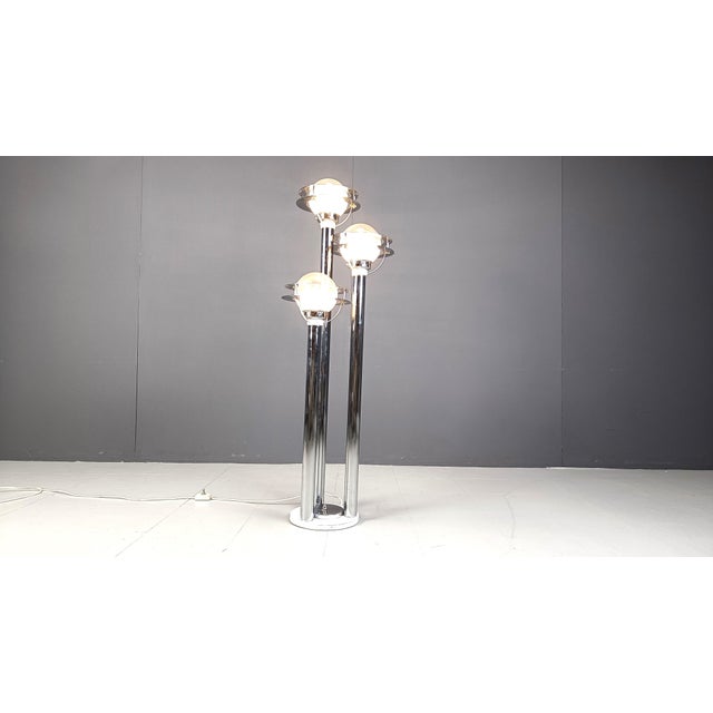 Space Age Chromed and Glass Floor Lamp, 1970s For Sale - Image 9 of 10