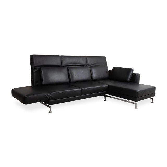 Leather Chrome Corner Sofa in Black with Manual Function by Brühl Moule For Sale - Image 4 of 18