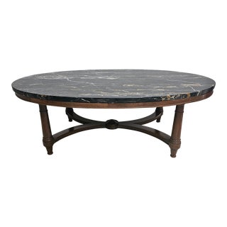 Fine Arts Furniture Mid-Century Walnut and Marble Top Oval Coffee Cocktail Table For Sale